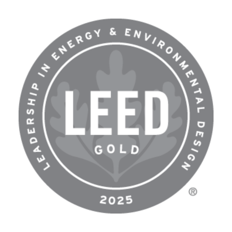 <strong>LEED Gold Certification 2025</strong></br>Recognized for sustainable design, energy efficiency, and environmentally responsible building practices.