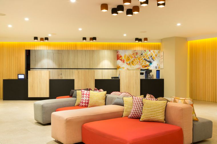 Reception and lounge area of our apart hotel in Barcelona