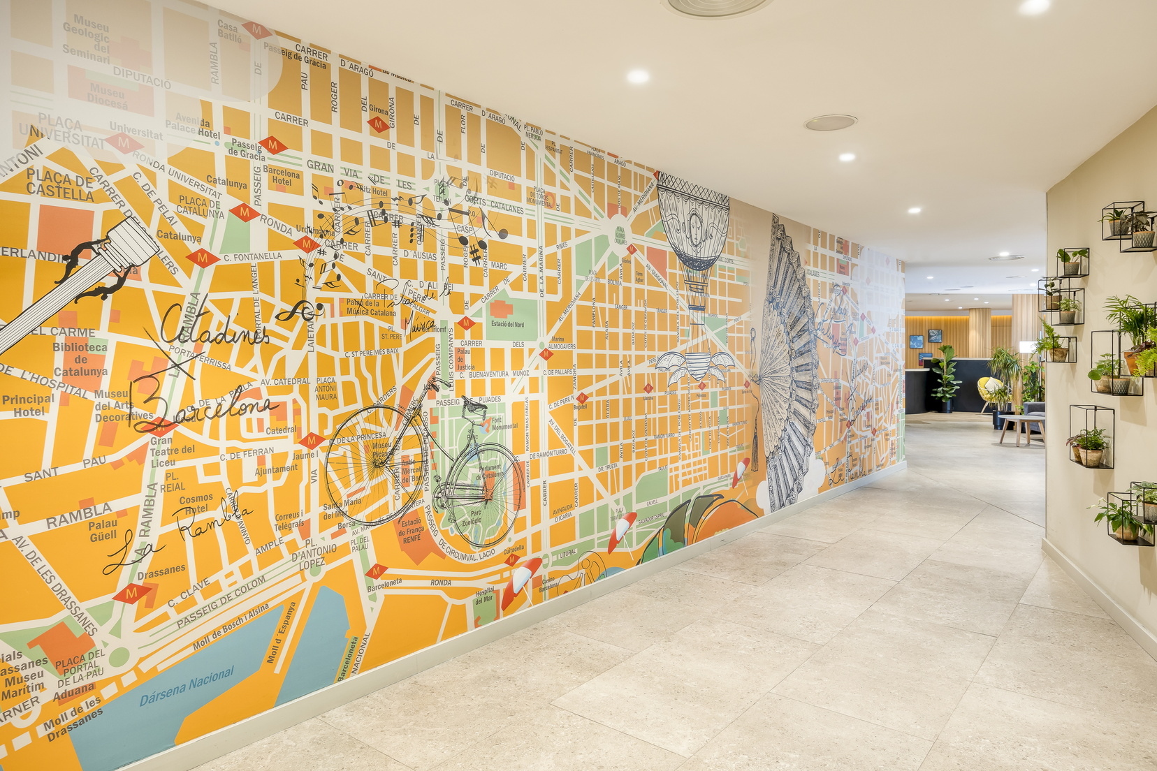 Wall representing the map of Barcelona, apart hotel in Barcelona