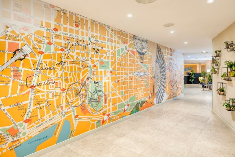 Wall representing the map of Barcelona, apart hotel in Barcelona