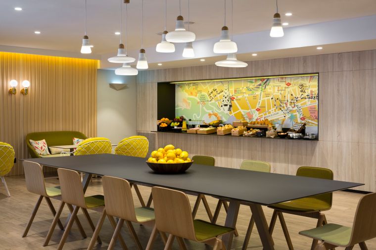Breakfast room of our apart hotel in Barcelona