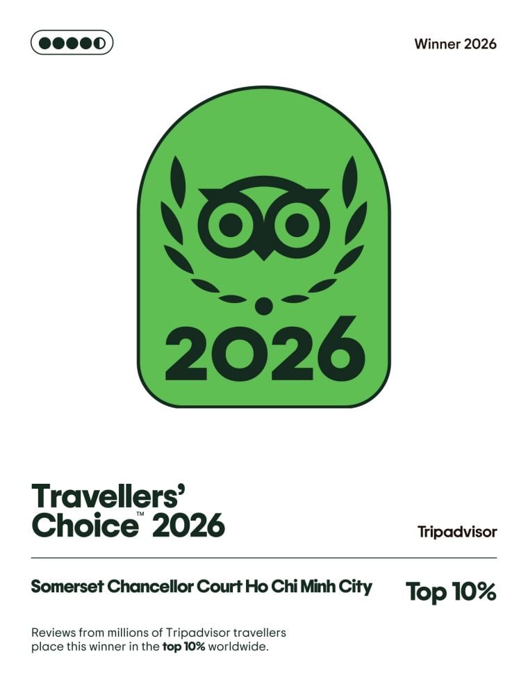 <strong>Tripadvisor Travelers' Choice 2026 Winner</strong></br>Somerset Chancellor Court Ho Chi Minh City has been awarded as the top 10% of hotels worldwide according to Tripadvisor ranking