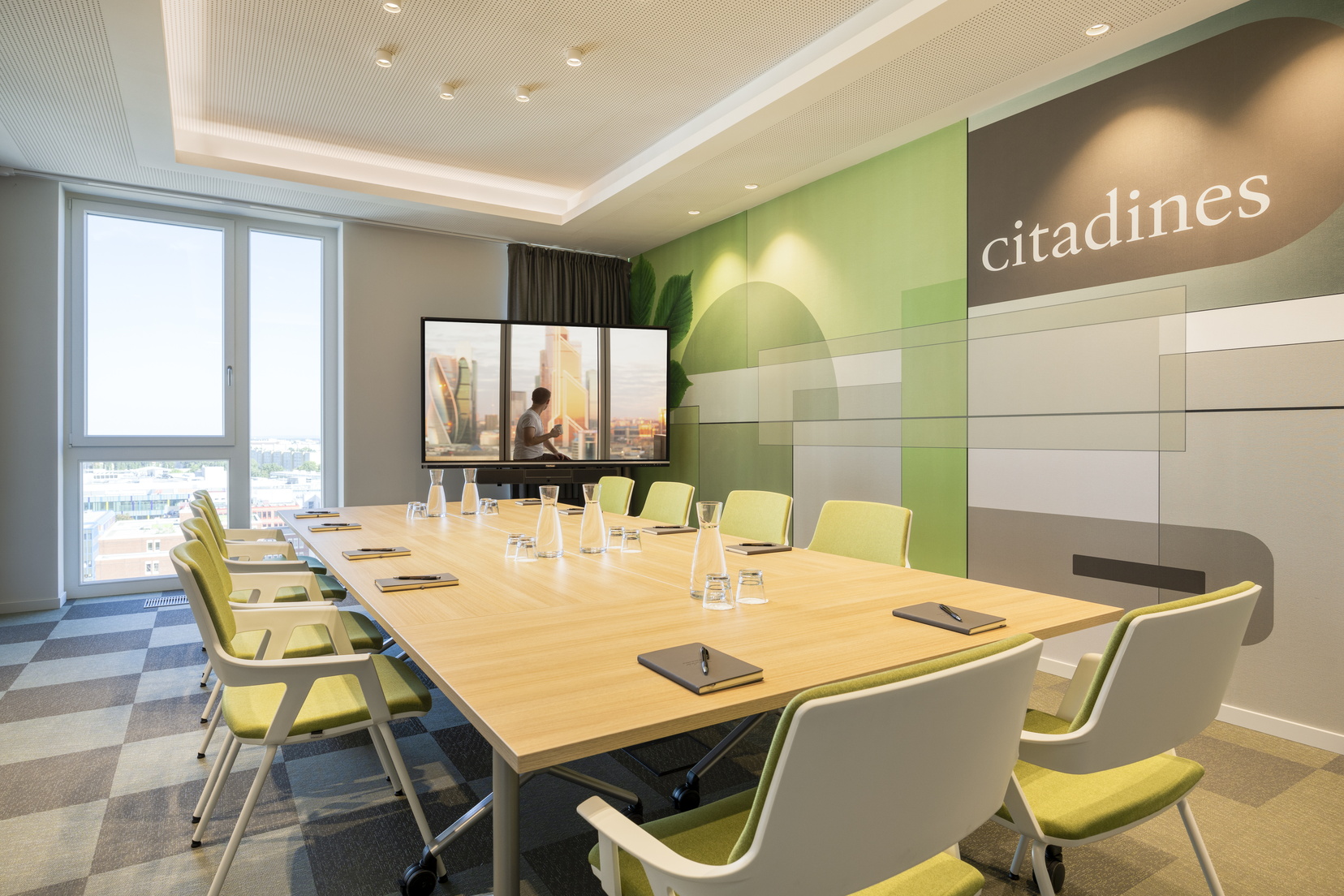 Meeting room in boardroom configuration