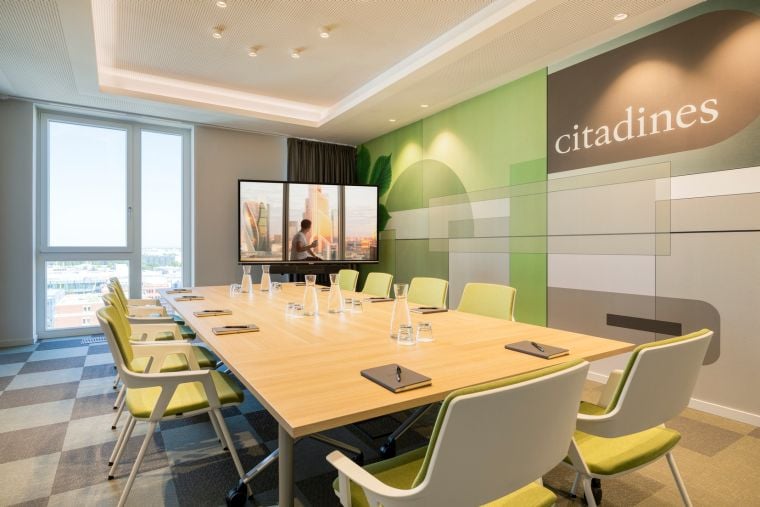 Meeting room in boardroom configuration