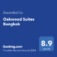 <strong>Booking.com Traveller Review Awards 2024</strong></br>Oakwood Suites Bangkok has been awarded 2024 Traveller Review Awards as 8.9! from Booking.com