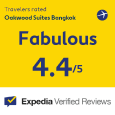 <strong>Expedia Travelers rated</strong></br>Oakwood Suites Bangkok has been awarded 2024 Expedia Travelers Review rated Fabulous 4.4/5! from Expedia